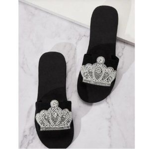 COPY - HP-Black Sandals W/ Sparkling Crown Emblem Selling Online For $49.00